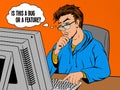 Coder programmer at work comic book style vector