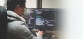 Coder programmers working in office, Programmer analyst writing code - Coder working from home with work on screen computer for Royalty Free Stock Photo
