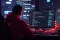 Coders Christmas Night A programmer works late into the night coding a Christmas app The city lights twinkle outside and a
