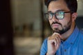 Coder working with ai software development solutions. Code glasses reflections. Royalty Free Stock Photo