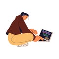Coder working on laptop. Freelance programmer writing code, script. Software engineer typing, testing development