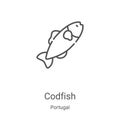 codfish icon vector from portugal collection. Thin line codfish outline icon vector illustration. Linear symbol for use on web and