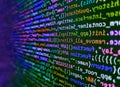 Coding application by programmer developer. Abstract technological background with digits and lines. Writing program code on Royalty Free Stock Photo