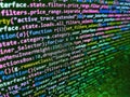 Coding application by programmer developer. Web abstract programming and created virus on laptop screen. Code on dark background. Royalty Free Stock Photo