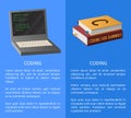 Coding Banner with Portable Computer and Textbooks