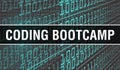 CODING BOOTCAMP concept illustration using code for developing programs and app. CODING BOOTCAMP website code with colourful tags