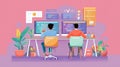 Coding Bootcamp for Kids Features Modern Colorful Workspace Promoting Learning and Collaboration Among Young Programmers Royalty Free Stock Photo
