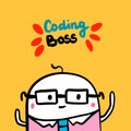 Coding boss hand drawn illustration in cartoon style