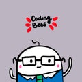 Coding boss hand drawn vector illustration. Man programmer cartoon style