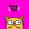 Coding for cats hand drawn vector illustration in cartoon style