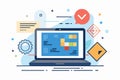 Coding concept featuring a laptop displaying programming elements with visual icons representing technology and design for digital Royalty Free Stock Photo