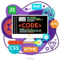 Coding Concept. Trendy bright ameoba vector illustration