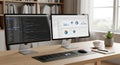 Coding and Data Analysis Dual Monitor Workspace Royalty Free Stock Photo