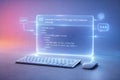 Coding education concept with HTML and glowing icons on digital background, Vibe coding concept Royalty Free Stock Photo