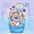 Coding Eureka Moment Vector Archimedes Cartoon in Bathtub with Code Symbol Royalty Free Stock Photo