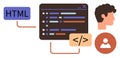 Coding Framework with HTML and Developer Profile Visualization Royalty Free Stock Photo