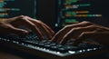 Coding Hands on Illuminated Keyboard Royalty Free Stock Photo