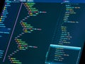 Coding HTML and css in the editor, close up. Web or application development. Website design
