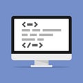 Coding Icon. Code with Open and Close Tags on Monitor. Vector Royalty Free Stock Photo