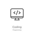 coding icon vector from programming collection. Thin line coding outline icon vector illustration. Outline, thin line coding icon