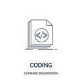 coding icon vector from sofware engineering video gaming collection. Thin line coding outline icon vector illustration. Linear