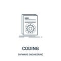 coding icon vector from sofware engineering video gaming collection. Thin line coding outline icon vector illustration. Linear Royalty Free Stock Photo