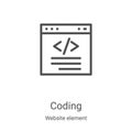 coding icon vector from website element collection. Thin line coding outline icon vector illustration. Linear symbol for use on