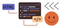 Coding Interface with HTML, Code Tags, and Playful Elements Highlighting Web Development Concepts Royalty Free Stock Photo