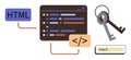 Coding Interface with HTML, Security Keys, and URL Linking Web Development and Online Security Royalty Free Stock Photo