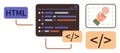 Coding Interface with HTML Tag, Code Snippets, and Touch Interaction Concept Royalty Free Stock Photo