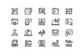 Coding line icons. Program code editing, running and debugging, software architecture, application development and