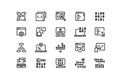 Coding line icons. Program code editing, running and debugging, software architecture, application development and optimization.