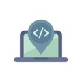 Coding location pin showing programming point on laptop Royalty Free Stock Photo