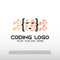 Coding logo with colorful and pixel concept. technology icon -vector