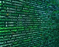 IT coding on monitor screen. Software engineer at work. Web abstract programming and created virus on laptop screen. WWW software Royalty Free Stock Photo