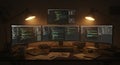 Coding on Multiple Monitors at Night with Lamp and Papers Royalty Free Stock Photo