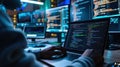 The coding on multiple screens.AI generated image Royalty Free Stock Photo
