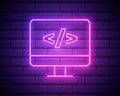 Coding neon icon.Programming. Elements of browser set. Simple icon for websites, web design, mobile app, info graphics isolated on Royalty Free Stock Photo