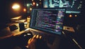 Coding at Night with Colorful Programming Text Royalty Free Stock Photo