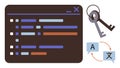 Coding Panel with Translation Bubbles and Keys Representing Security and Localization Themes Royalty Free Stock Photo