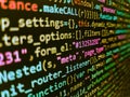 Coding programmer abstract background. HTML code on lcd screen. Software background technology. Programming code abstract Royalty Free Stock Photo