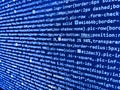 Coding programmer abstract background. Image taken in an angle. Javascript abstract computer script, random parts of program code Royalty Free Stock Photo