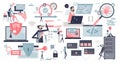 Coding and programming elements for secure network tiny person collection set Royalty Free Stock Photo