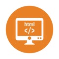 Coding, programming, html icon. Rounded orange color variant Royalty Free Stock Photo