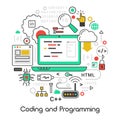 Coding and Programming Line Art Thin Icons