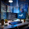 Coding and programming practices, featuring elements like computer screens with code, programming languages, and coding symbols, Royalty Free Stock Photo