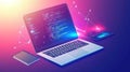 Coding, Programming, Software Development: Laptop with Code on Screen Royalty Free Stock Photo
