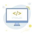 Coding and programming software on window computer screen concept, vector flat design illustration Royalty Free Stock Photo