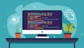 coding and programming software on window computer screen concept, vector flat design illustration Royalty Free Stock Photo