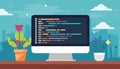 coding and programming software on window computer screen concept, vector flat design illustration Royalty Free Stock Photo